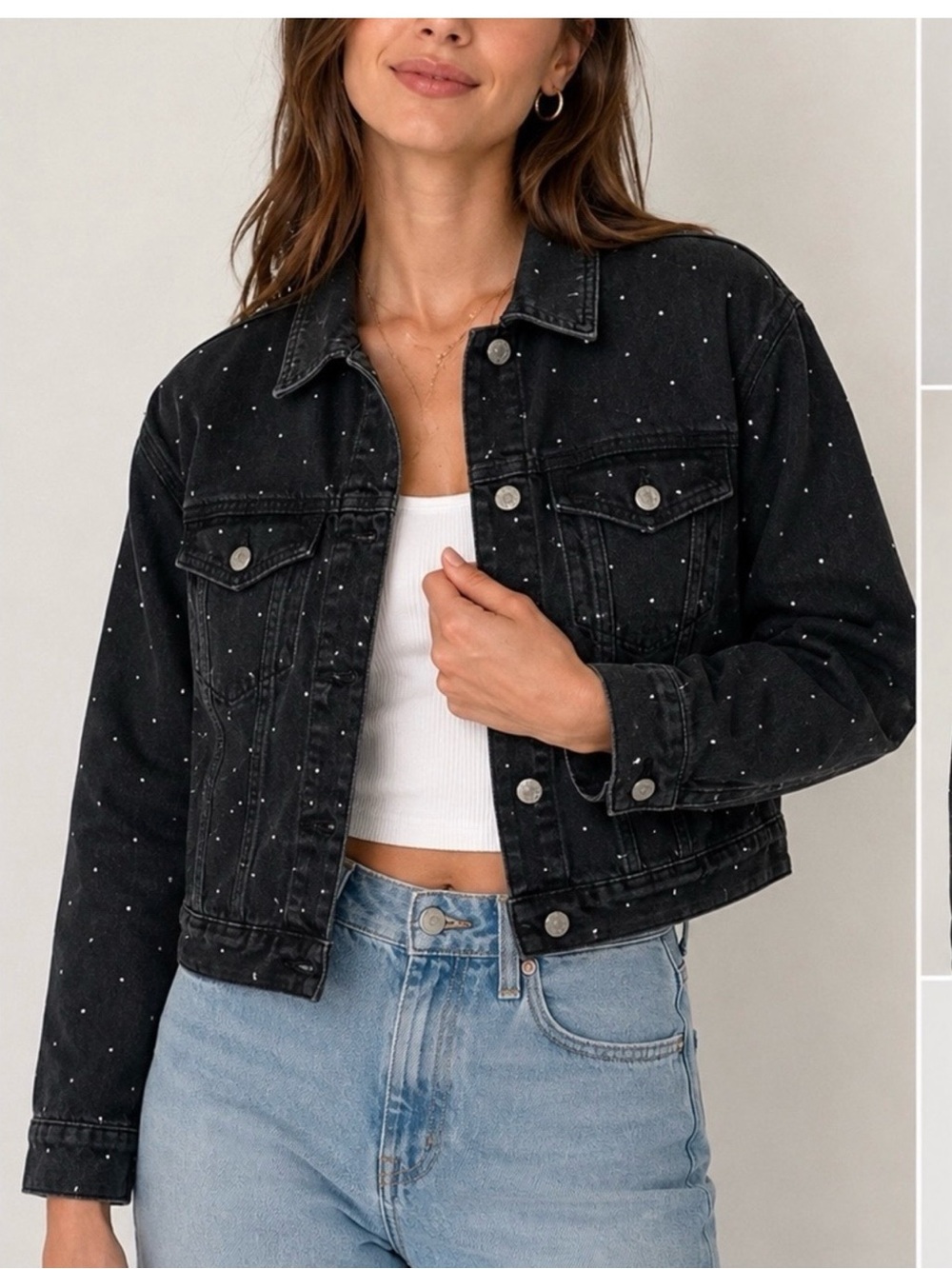 Madewell Black Denim Jacket with Subtle Silver Dot Print
